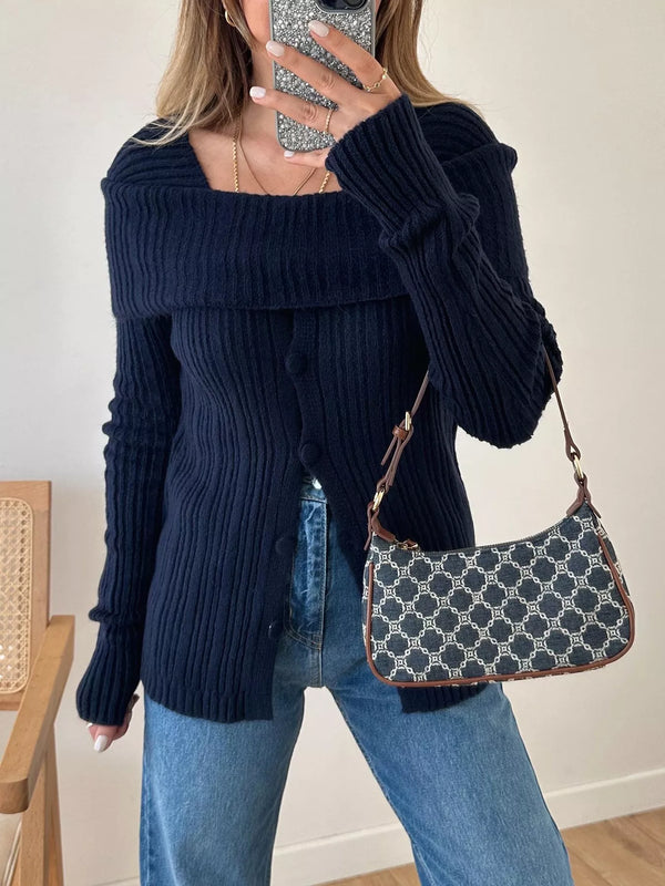 Women's Textured Slit Front Knit Top | Long Sleeve Crewneck Top