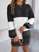 Cable-Knit Round Neck Color Block Sweater Dress Trandify Deal