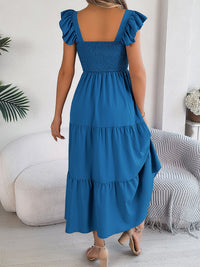 Smocked Square Neck Cap Sleeve Midi Dress Trandify deal