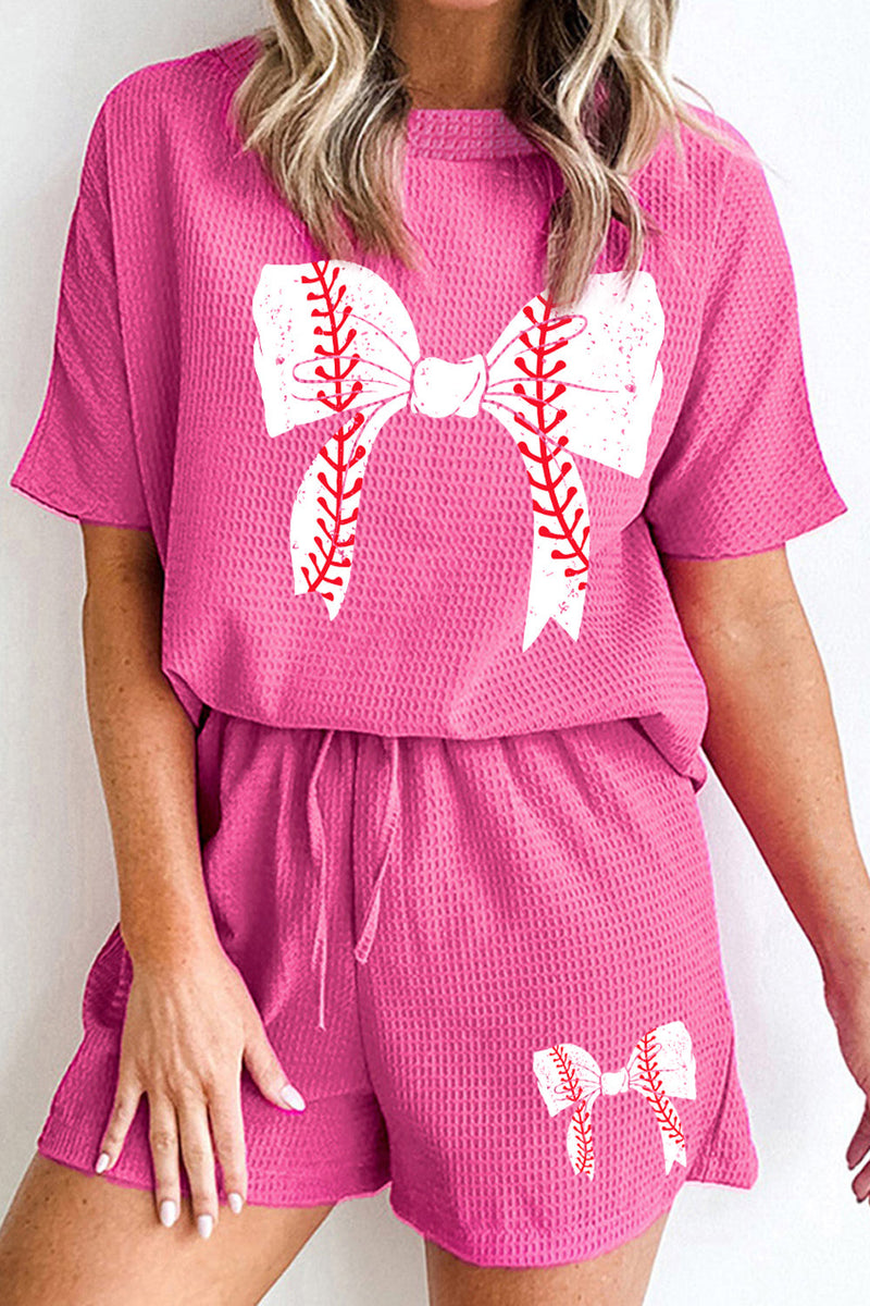 Waffle-Knit Bow Round Neck Top and Shorts Set Trandify deal