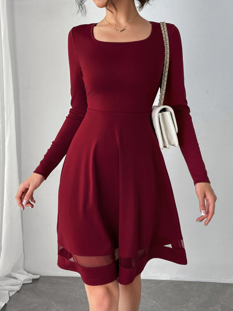Square Neck Long Sleeve Mini Dress Trandify deal