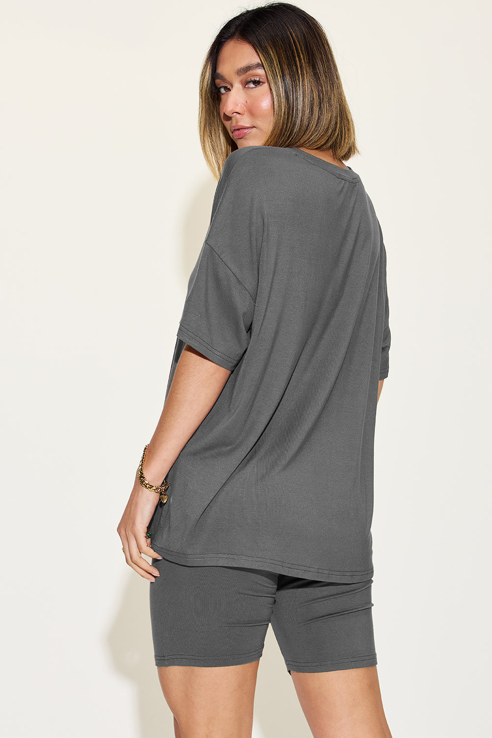 Basic Bae Full Size V-Neck Drop Shoulder T-Shirt and Shorts Set Trandify Deal