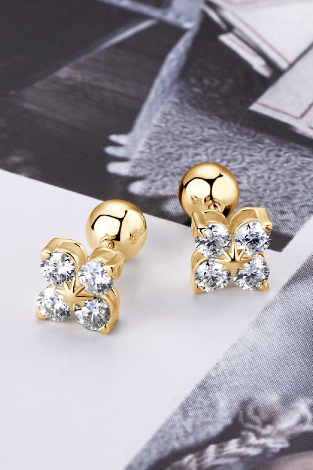 Moissanite 925 Sterling Silver Four-Leaf Clover Shape Earrings Trandify Deal