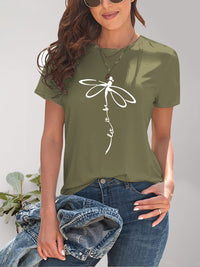 Dragonfly Graphic Round Neck Short Sleeve T-Shirt Trandify deal