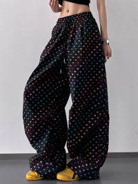Plus Size Drawstring Joggers with Floral Heart Design – Trendy Comfortable Women’s Pants