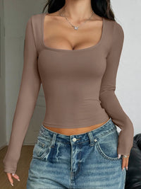 Trendy Square Neck Fitted Tee – Women’s Layering Essential – Soft & Comfortable