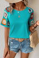 Geometric Round Neck Short Sleeve Blouse - Trandify Deal