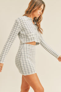 MABLE Houndstooth Cropped Knit Cardigan and Mini Skirt Set Trandify Deal