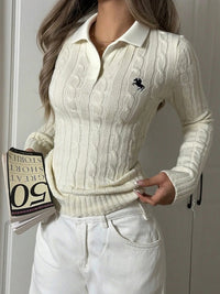 Women’s Cable Knit Sweater – Cozy Long Sleeve Pullover for Fall