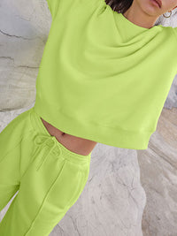 Round Neck Long Sleeve Top and Elastic Waist Pants Set Trandify Deal