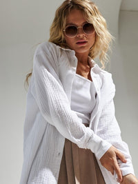 Textured Collared Neck Long Sleeve Shirt Trandify deal