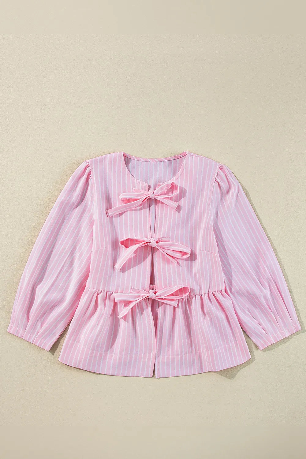Women's Striped Peplum Blouse with Tie-Front Detail – Trendy Tops for Women
