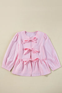 Women's Striped Peplum Blouse with Tie-Front Detail – Trendy Tops for Women
