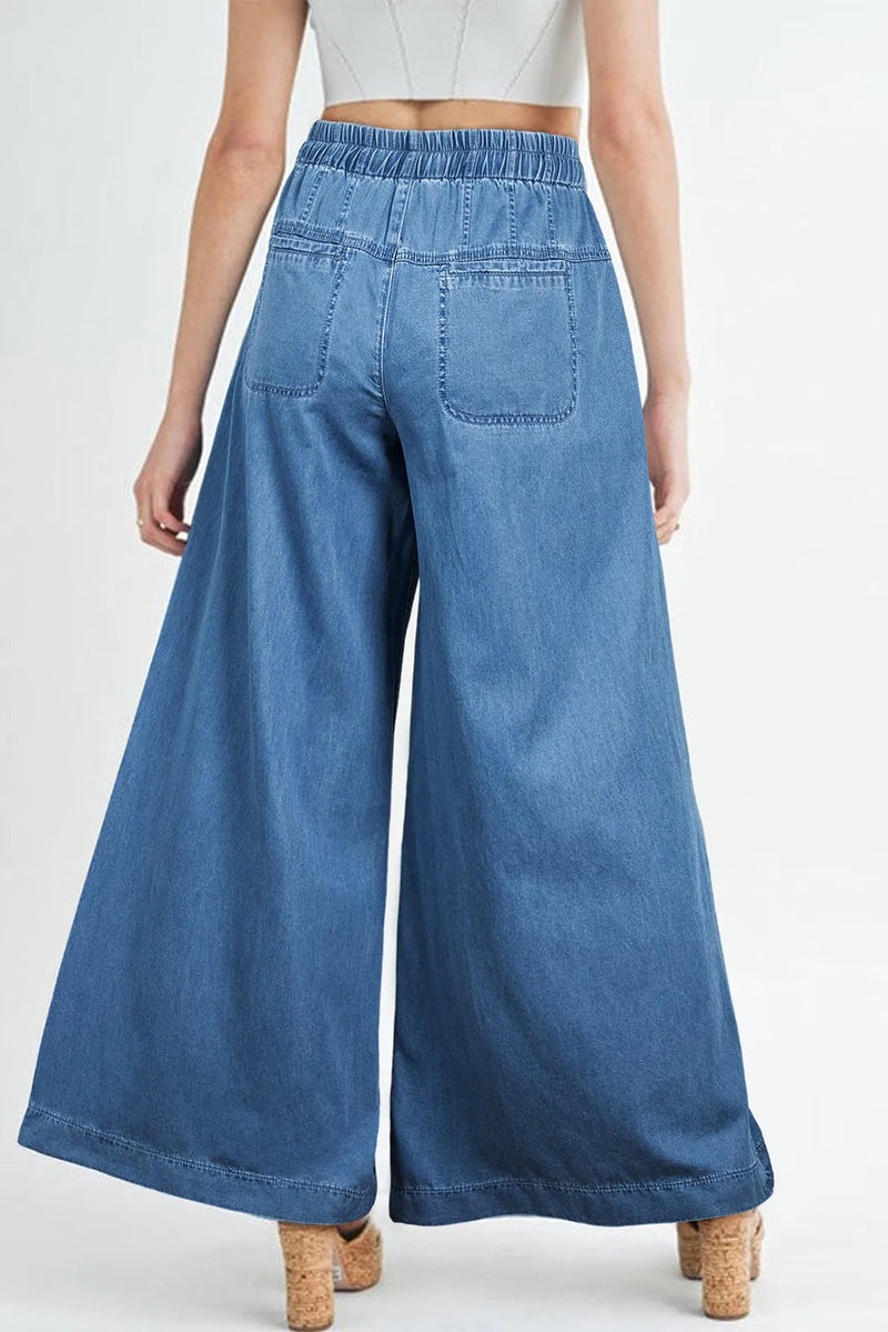 Drawstring Elastic Waist Wide Leg Jeans Trandify Deal
