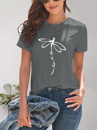 Dragonfly Graphic Round Neck Short Sleeve T-Shirt Trandify deal