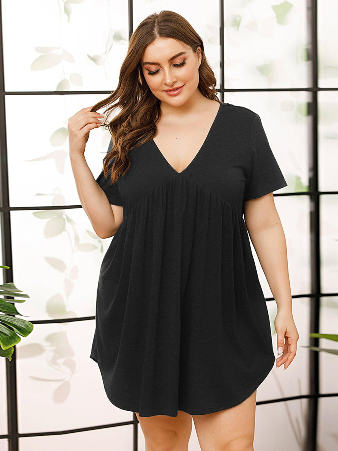 V-Neck Short Sleeve Lounge Dress Trandify Deal