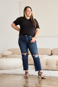 RFM Full Size Tummy Control Distressed High Waist Raw Hem Jeans Trandify deal