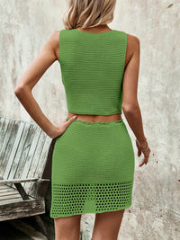 Button Up Sleeveless Top and Drawstring Skirt Set Trandify deal