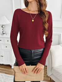 Lace Detail Butterfly Back Round Neck Long Sleeve T-Shirt Trandify Deal
