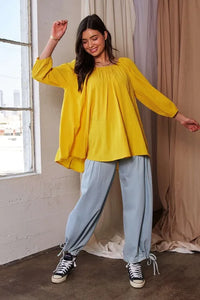 Davi & Dani Crinkled Texture Round Neck Swing Top – Lightweight Casual Blouse for Women | TrandifyDeal