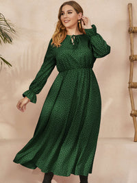 Plus Size Ruffled Polka Dot Long Sleeve Midi Dress Trandify Deal