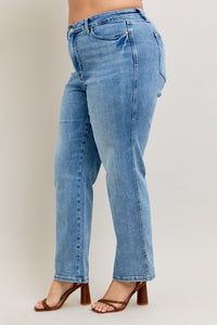 Plus Size Tummy Control Jeans: Vintage Wash Straight Leg