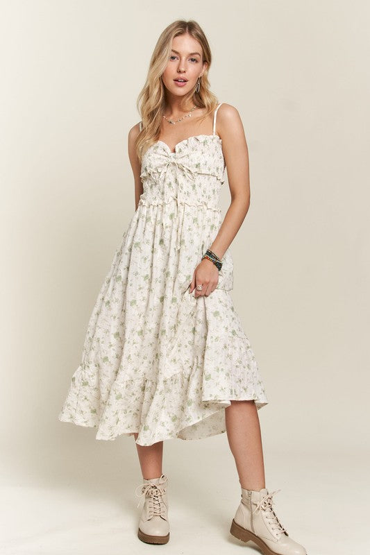 ADORA Smocked Floral Sweetheart Neck Cami Dress Trandify Deal