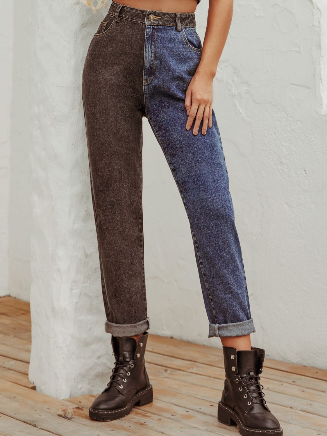 Comfortable Mid-Rise Two-Tone Jeans for Women