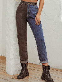 Comfortable Mid-Rise Two-Tone Jeans for Women