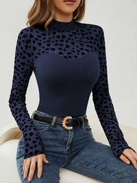 Heart Mock Neck Long Sleeve T-Shirt Trandify Deal