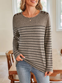 Lovelet Striped Round Neck Long Sleeve T-Shirt Trandify Deal