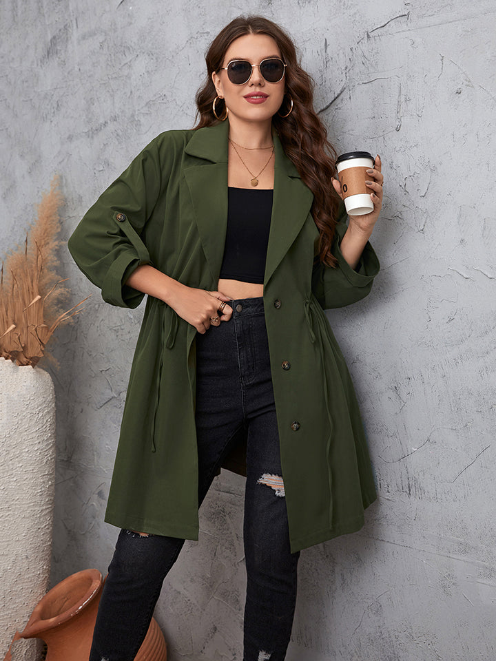 Plus Size Lapel Collar Roll-Tab Sleeve Trench Coat Trandify deal