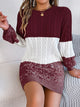Cable-Knit Round Neck Color Block Sweater Dress Trandify Deal