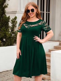 Plus Size Ruched Round Neck Short Sleeve Dress Trandify deal