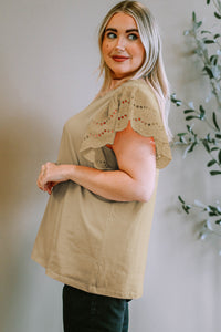 Plus Size Eyelet Round Neck Short Sleeve Blouse Trandify deal