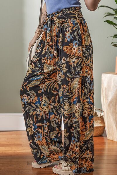 Floral shirred high waist wide leg pants for women – Trandify Deal