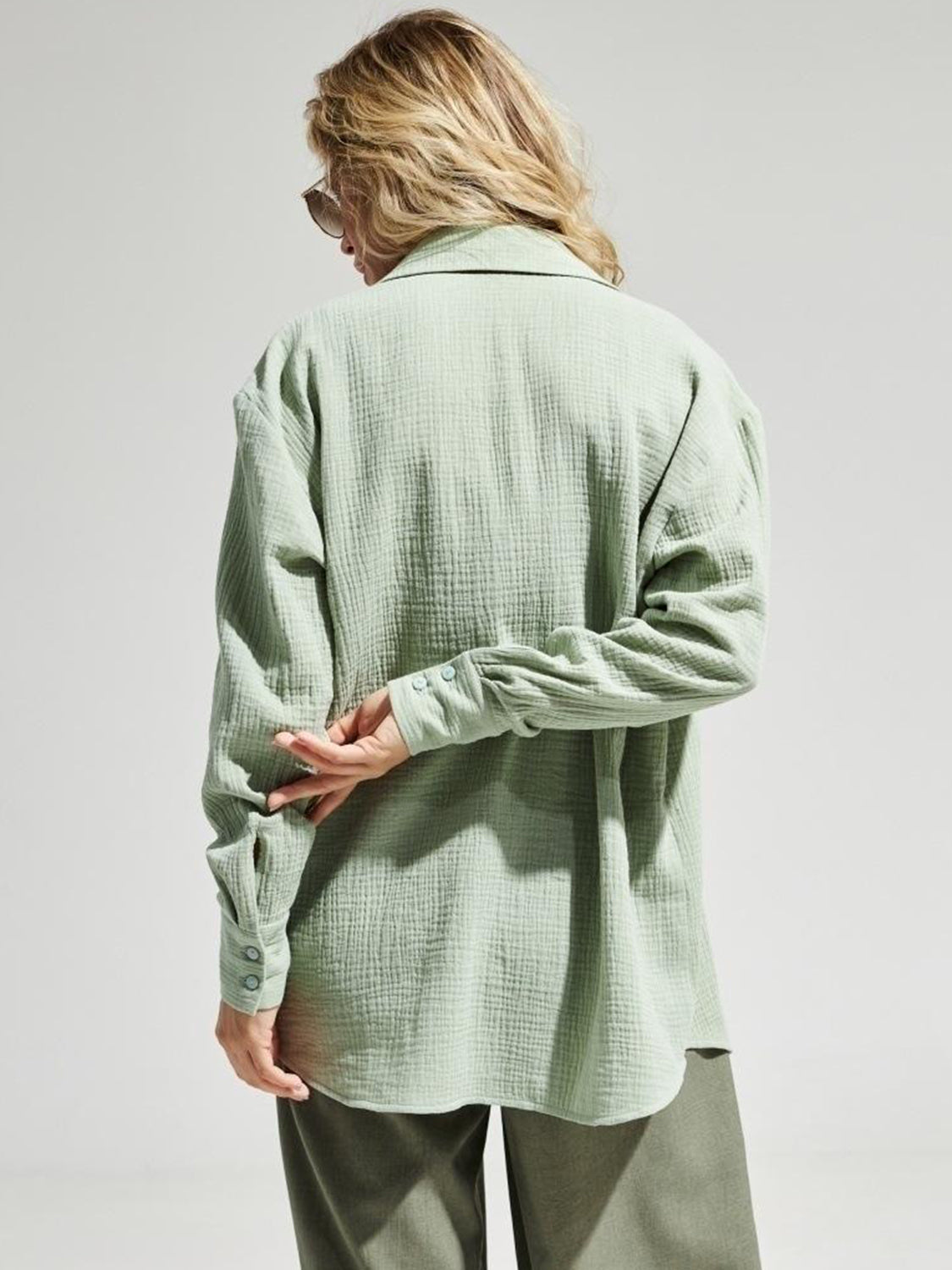 Textured Collared Neck Long Sleeve Shirt Trandify deal