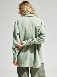 Textured Collared Neck Long Sleeve Shirt Trandify deal