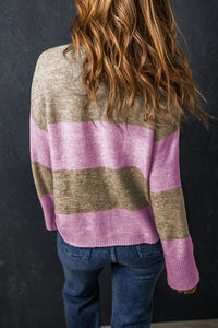 Color Block Round Neck Long Sleeve Sweater Trandify Deal