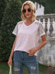 lvy Lane Lace Detail Striped V-Neck T-Shirt Trandify deal
