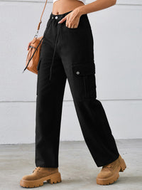 Drawstring Mid-Rise Waist Straight Cargo Jeans Trandify deal