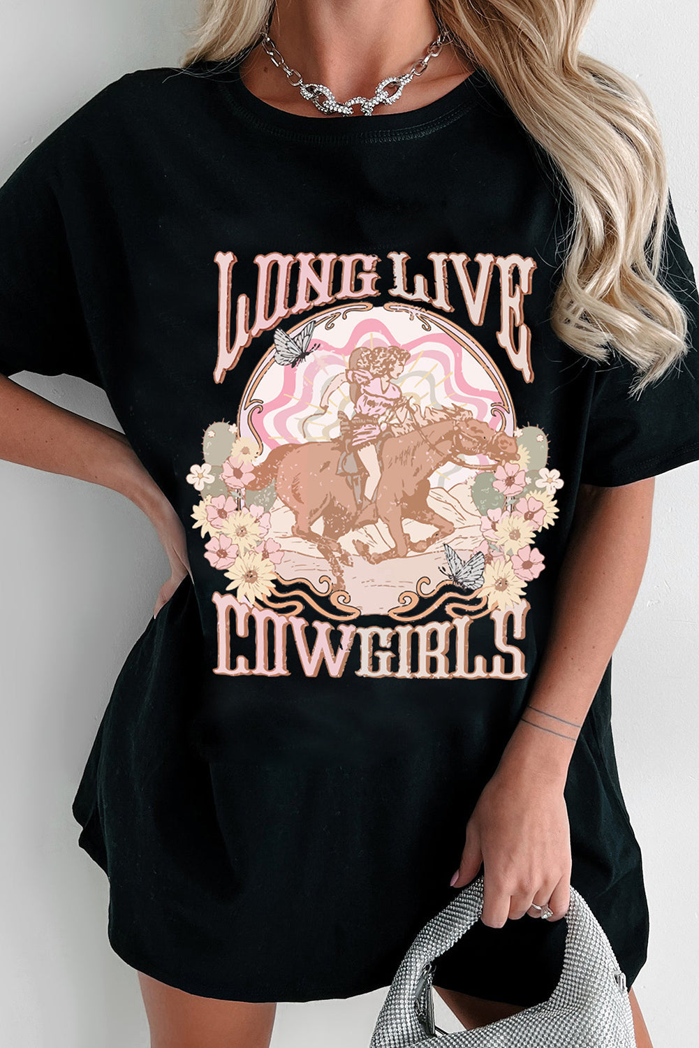 Graphic Round Neck Half Sleeve Oversize T-Shirt Trendsi