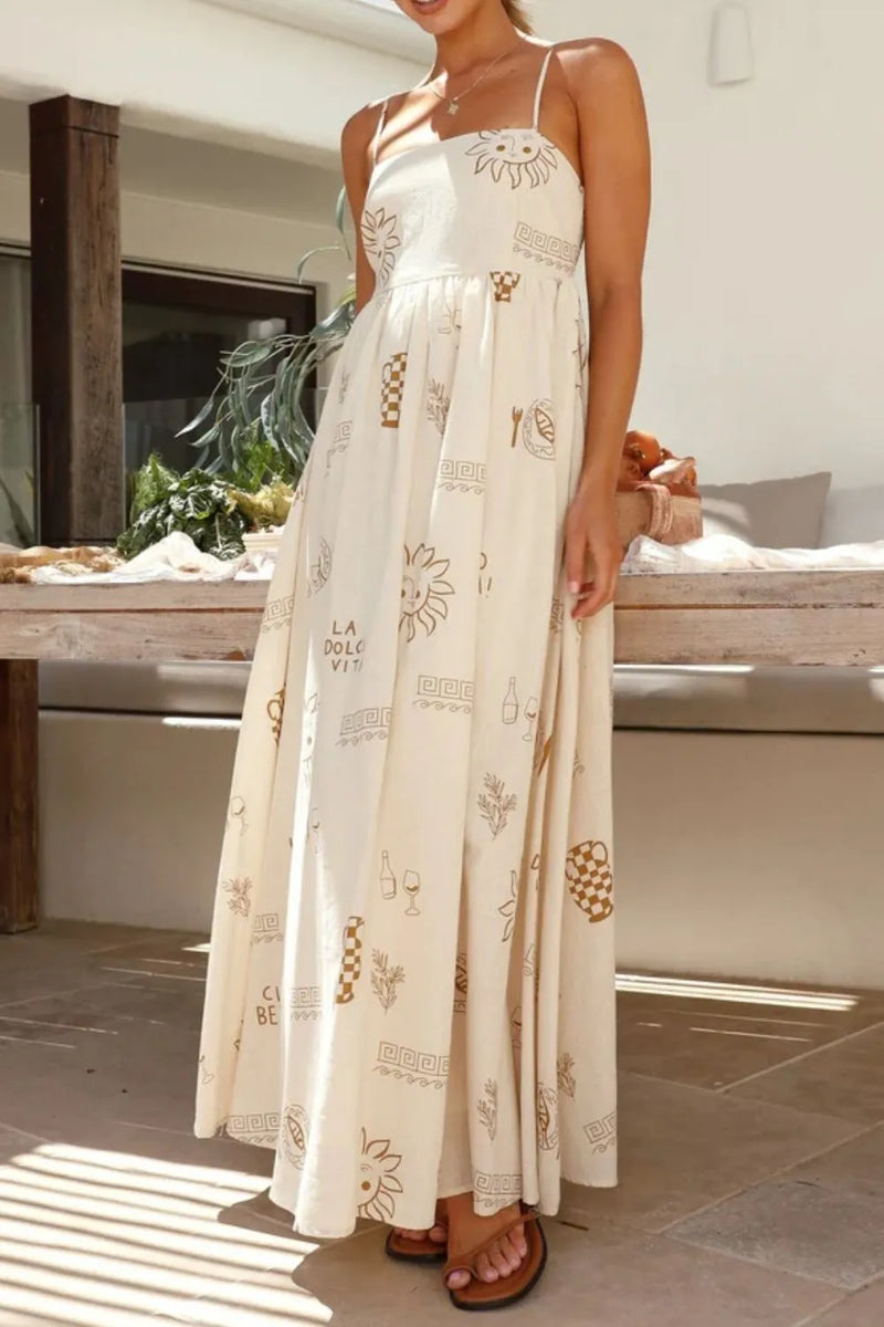 Floral Print Square Neck Maxi Cami Dress for Women – Boho Summer Dress with Side Slit