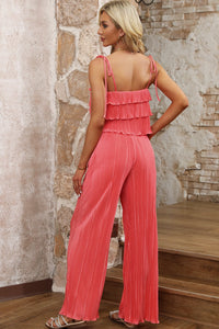 Layered Tie Shoulder Top and Wide Leg Pants Set Trandify deal