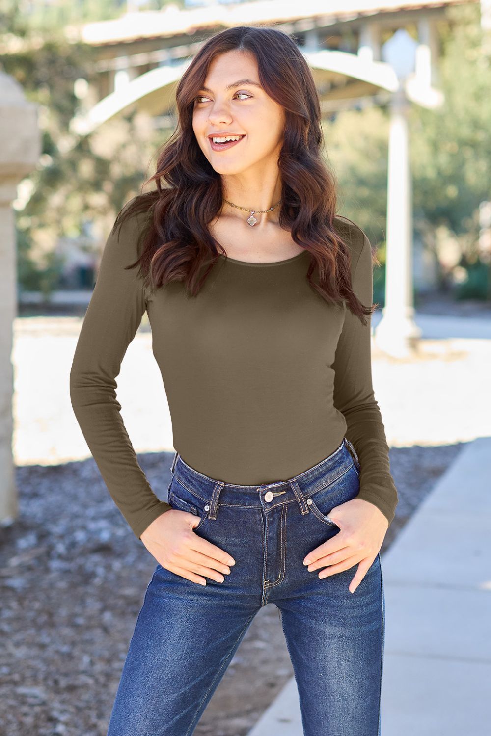 Basic Bae Full Size Round Neck Long Sleeve Bodysuit Trandify Deal