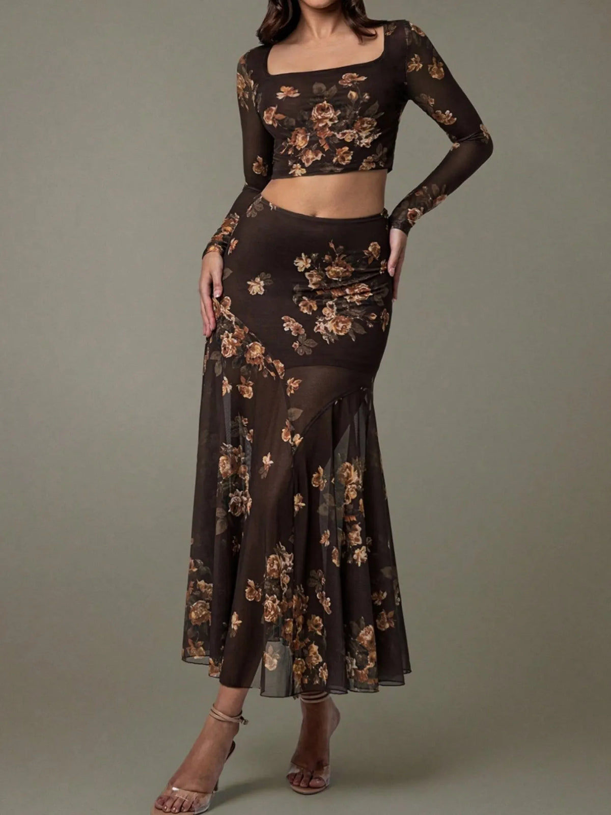 Floral Square Neck Top and Skirt Set for Women – Summer Boho Outfit