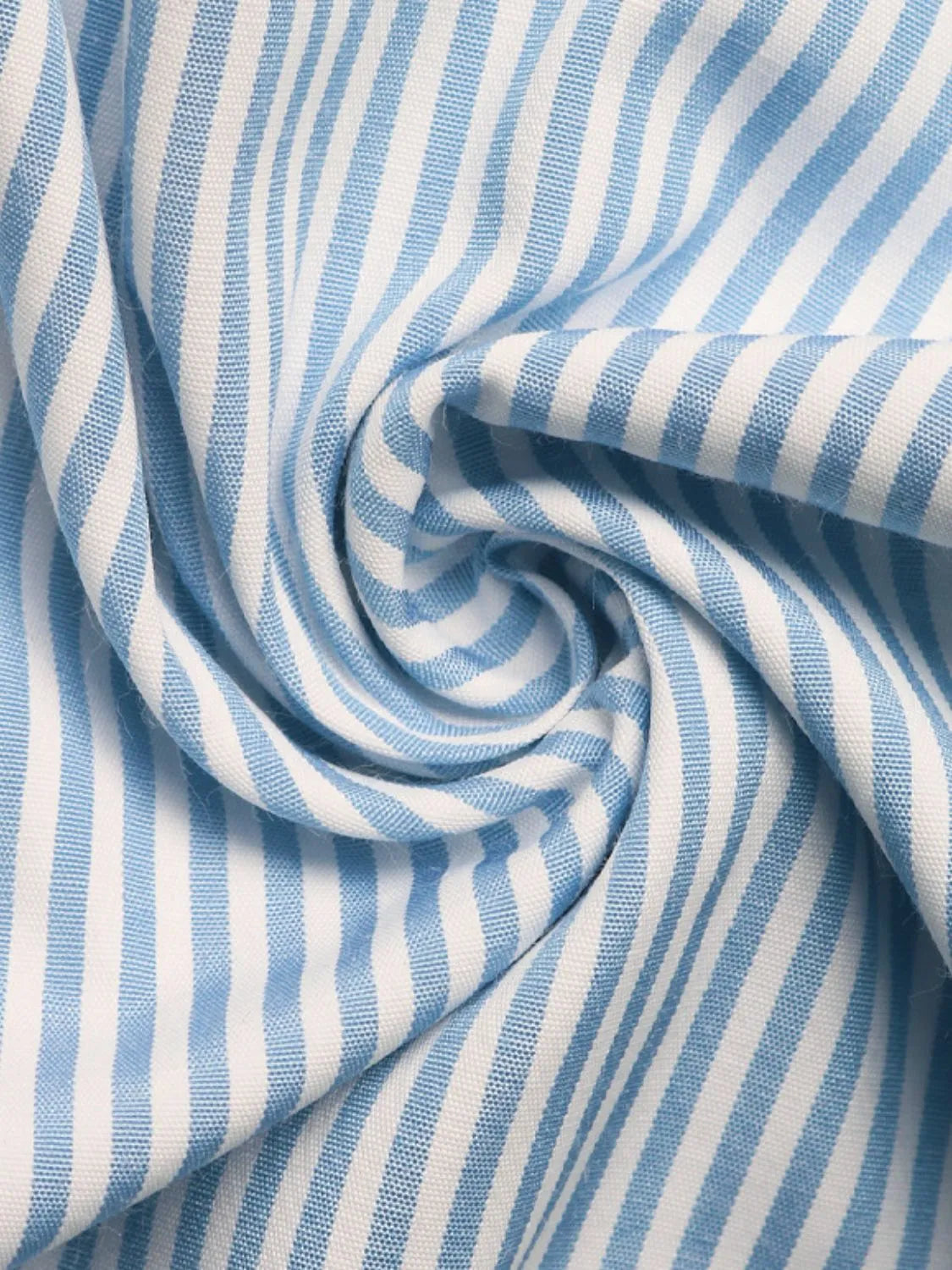 Drawstring Striped Wide Leg Cargo Pants in Light Blue shown on a model, featuring side stripes and large cargo pockets.