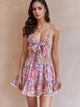 Floral Print Tie-Front Cami Dress with Lace Trim – Women’s Boho Summer Mini Dress