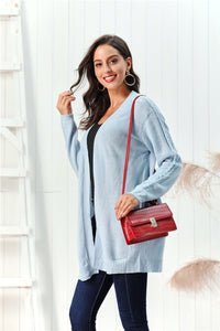 Cable-Knit Open Front Long Sleeve Cardigan Trandify Deal