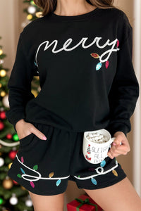 MERRY Sequin Round Neck Long Sleeve Top and Shorts Set Trandify Deal